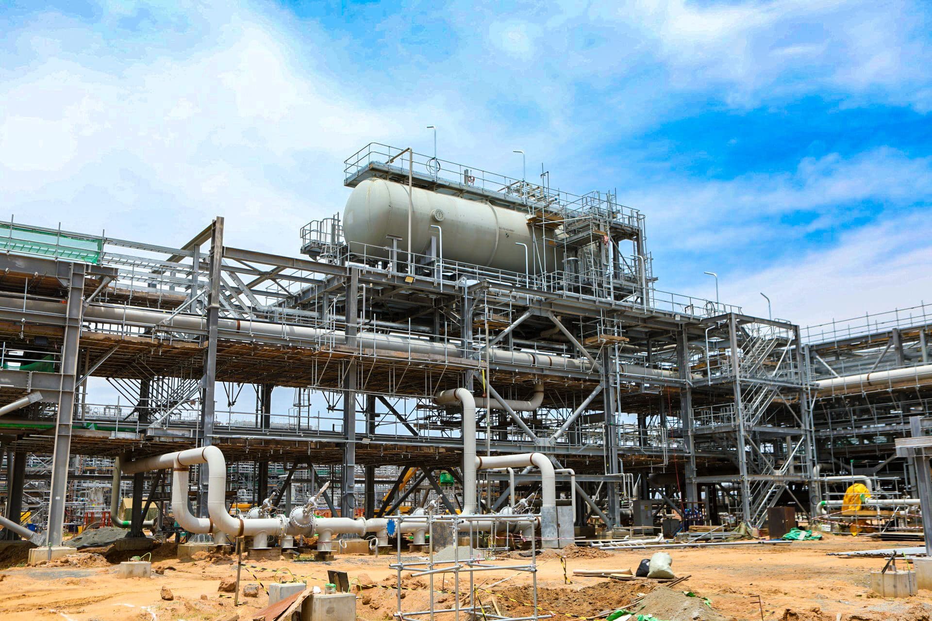 Uganda Greenfield Refinery under construction — pipe racks and storage vessels